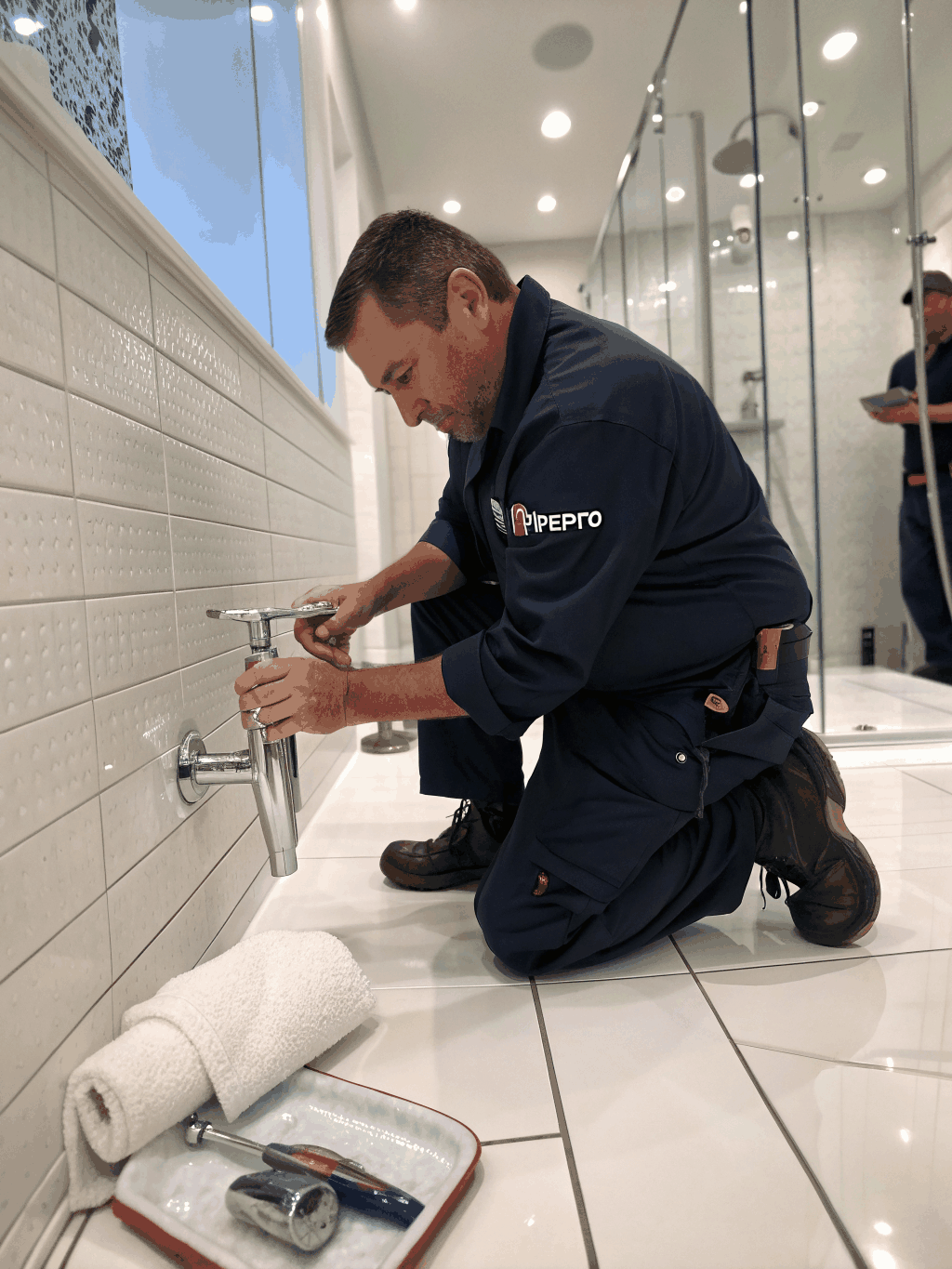 Modern bathroom faucet installation by a professional technician