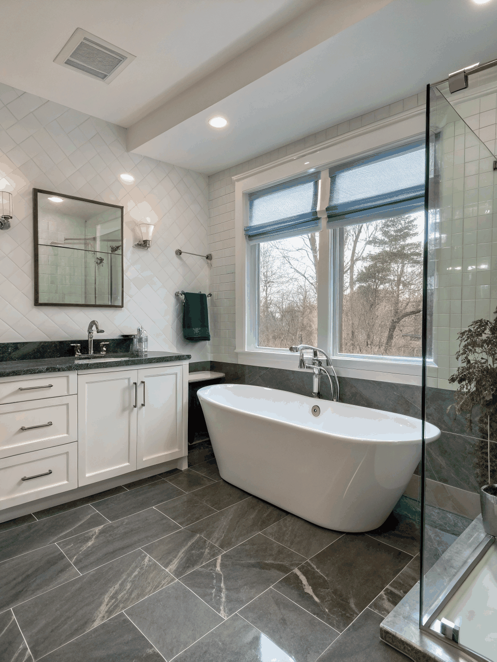 Modern bathroom renovation with new plumbing fixtures